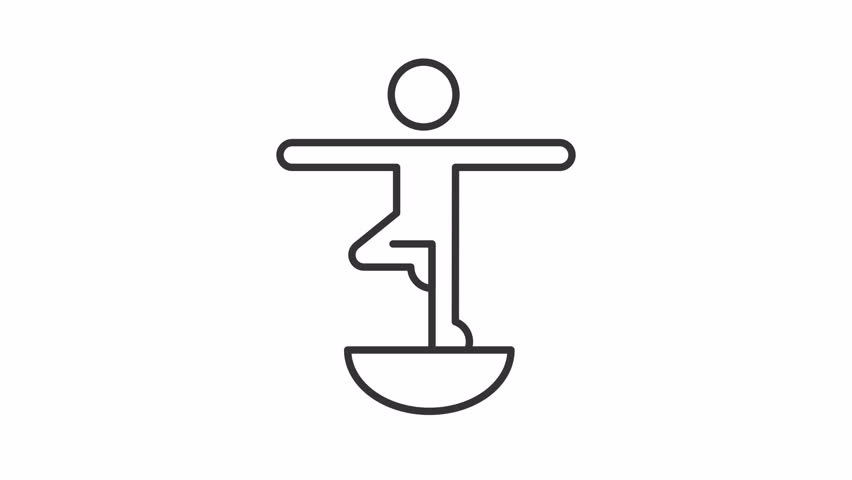 Animated balance training line icon. Focused person standing on hemisphere animation. Athlete improving body strength. Fitness. Outline element on white background. HD video with alpha channel