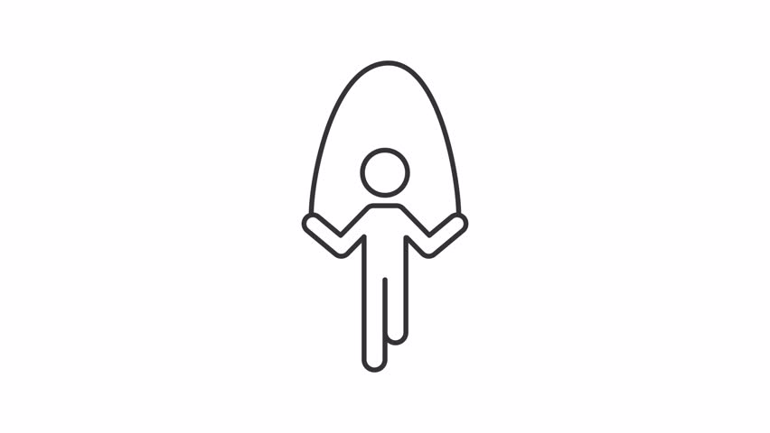 Animated jumping rope line icon. Athletic person hopping at training animation. Regular fitness workout equipment. Healthy lifestyle. Outline element on white background. HD video with alpha channel