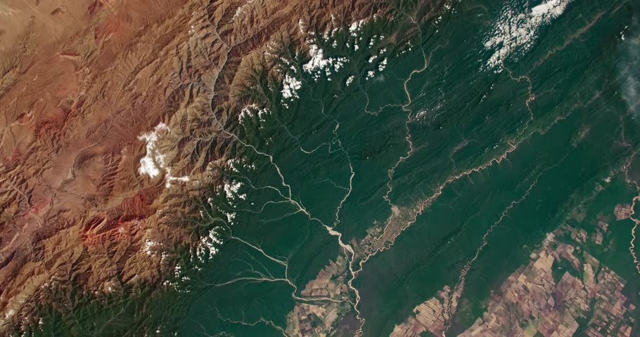 Aerial view on desertification region. Camera is zooming in. Animation based on image by NASA