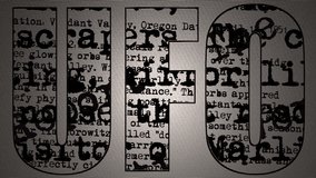 UFO stencil imposed over animated typewritten witness statements - Powered by Shutterstock - Get 15% off with code: PIKWIZARD15