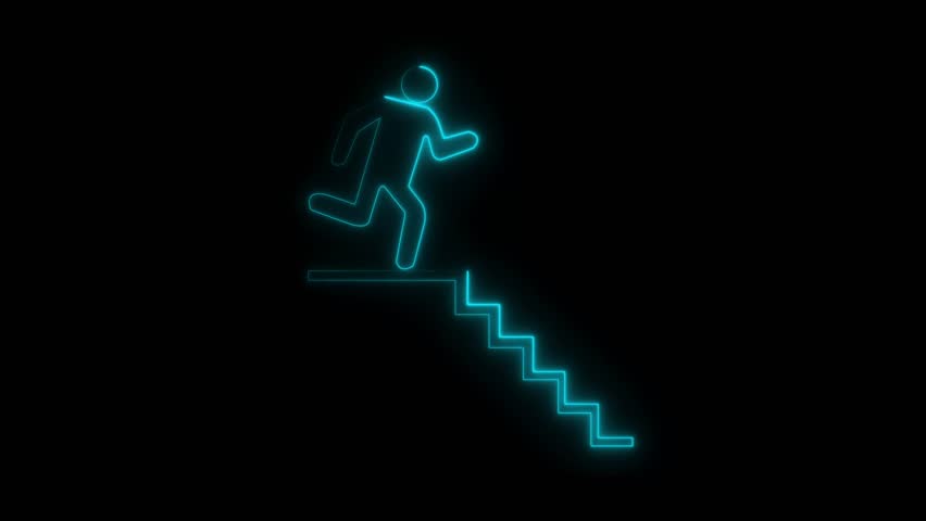 Neon Escape Icon. Emergency Sign. Evacuation Symbol. Direction for Rescue. Way Out From Disaster.