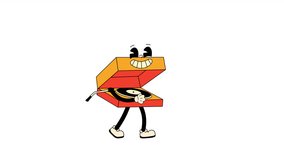 Groovy retro cartoon record player character with vinyl, spinning tunes in a fun and nostalgic vintage style. Walking Loop Animation. Alpha channel transparency - Powered by Shutterstock - Get 15% off with code: PIKWIZARD15