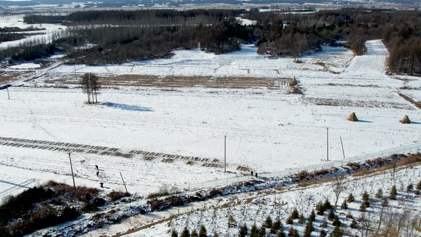 Stunning aerial view of Northeast Black Earth winter landscape covered in snow