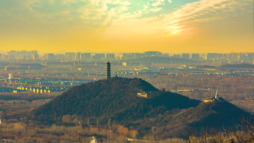 Timelapse of Beijing Yuquan Mountain and Yuquan Pagoda at sunset