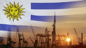 Industrial concept with Uruguay flag at sunset, silhouette of container harbor - Powered by Shutterstock - Get 15% off with code: PIKWIZARD15