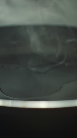 Closeup of chef preparing and throwing vegetable mix on frying pan. Preparation fresh appetizing food. Vegetables flying in slow motion. Healthy vegetarian food cooking. Vertical video