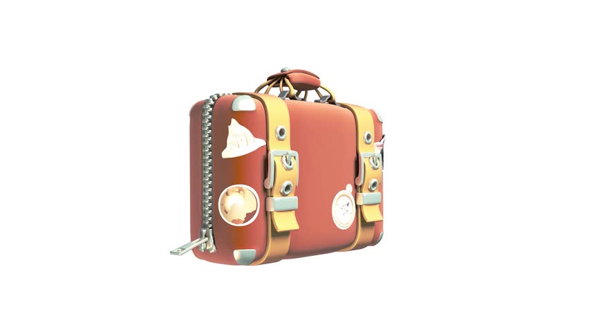 Suitcase with Travel Stickers 3d icon animation.