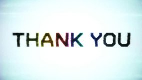 Bright white digital background. 'THANK YOU' in pixel font glitches with RGB split effect. - Powered by Shutterstock - Get 15% off with code: PIKWIZARD15