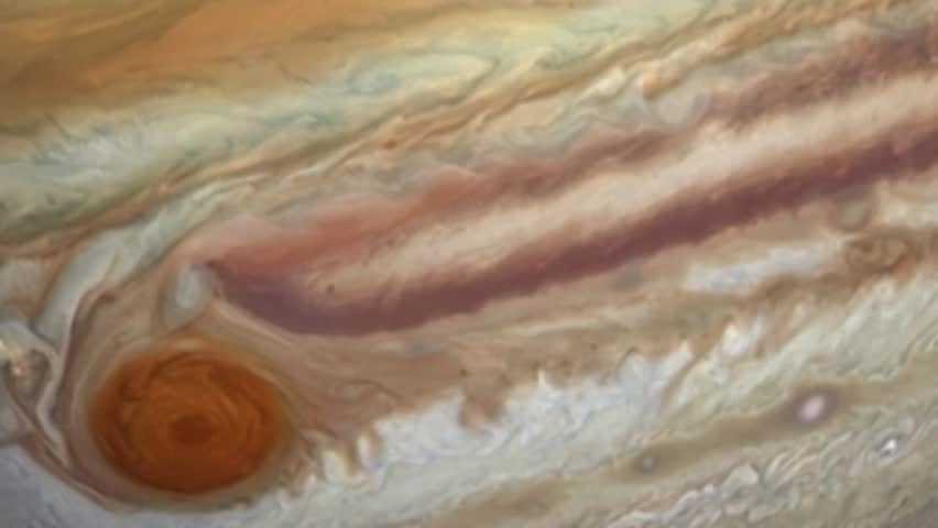 Animation depicting the great red spot on the surface of Jupiter.
