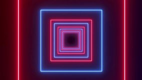 Abstract flight in space through glowing neon squares. abstract neon vertical video, flying back through rectangular corridor, long tunnel, appearing glowing fluorescent light Neon Cyberpunk Tunnel. - Powered by Shutterstock - Get 15% off with code: PIKWIZARD15