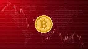 Bitcoin BTC crypto price going down market bearish crash downtrend candle stick technical analysis positive rebound animated footage red background - Powered by Shutterstock - Get 15% off with code: PIKWIZARD15