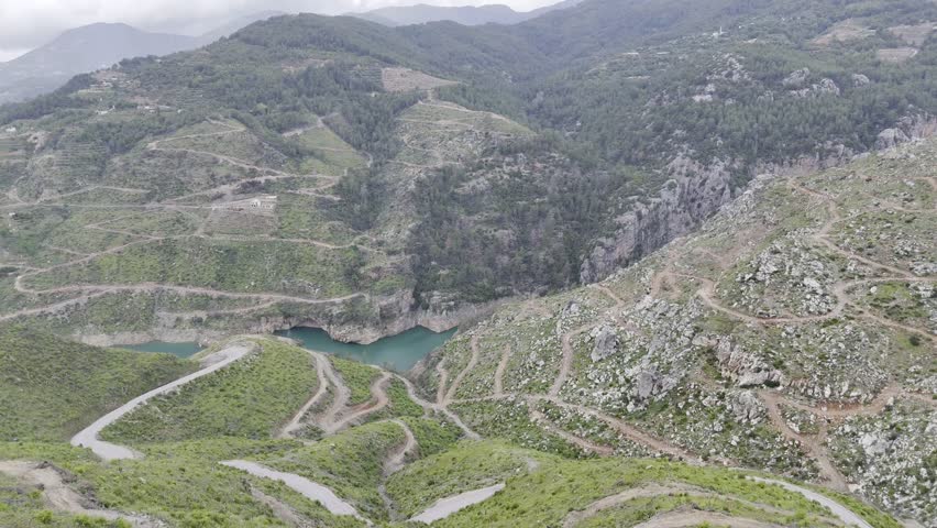 Mountainous winding road. mountain landscape view from above