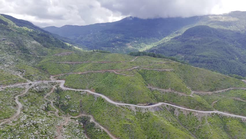 Mountainous winding road. mountain landscape view from above