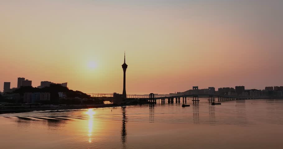 Macao ,China - March 25, 2025: Aerial footage of landscape of Macao and zhuhai, China