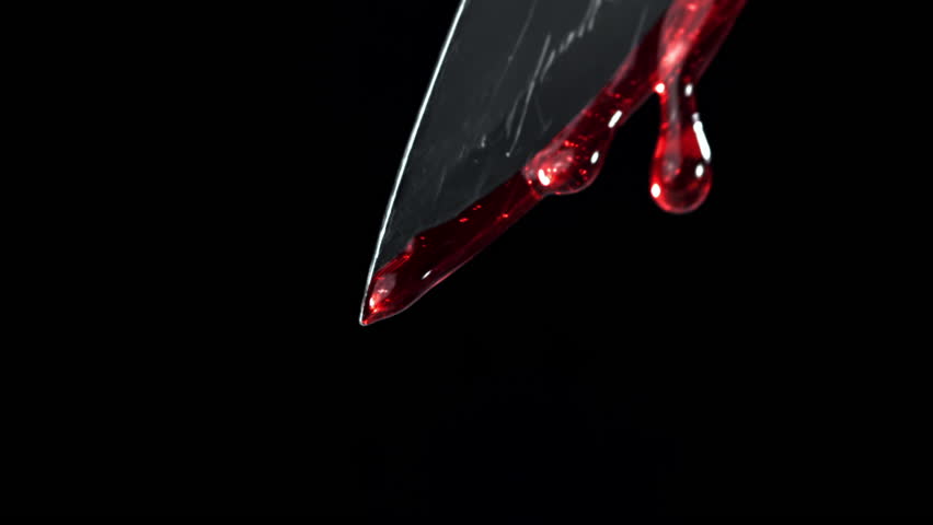 Blood dripping from the knife blade. Filmed on a high-speed camera at 1000 fps. High quality FullHD footage