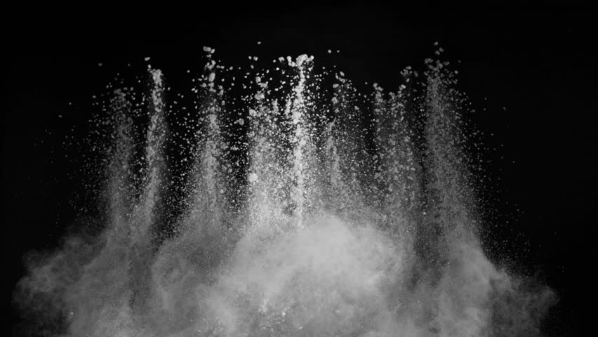 Super Slow Motion Shot of White Powder Explosion Isolated on Black Background . Filmed on High Speed Cinematic Camera at 1000 fps