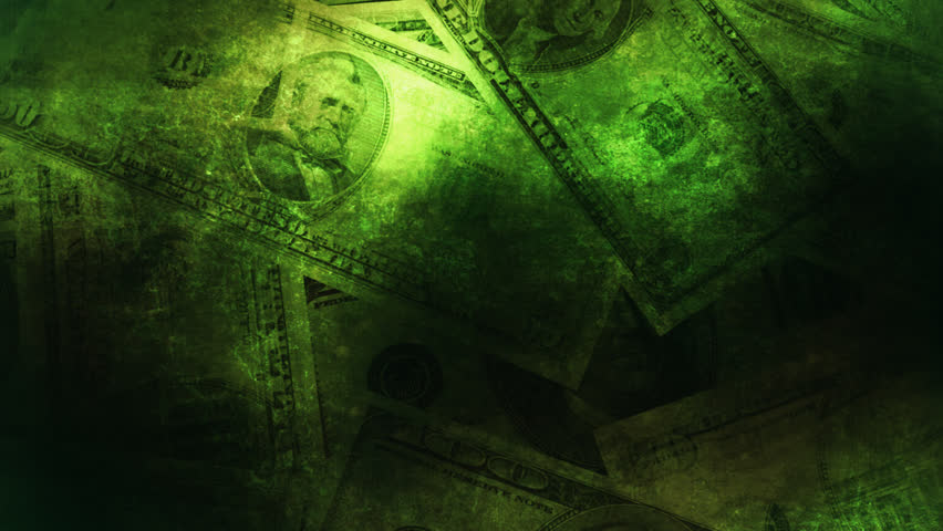 Looping green and black dark and dirty American money grunge abstract background