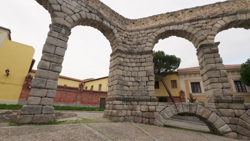 Historical roman aqueduct at old town of Segovia, Spain, Europe.