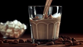 Hot chocolate is poured into a glass. Filmed on a high-speed camera at 1000 fps. High quality FullHD footage - Powered by Shutterstock - Get 15% off with code: PIKWIZARD15