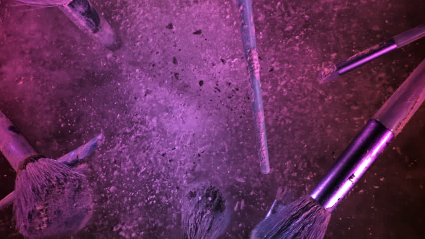 Makeup brushes fly up and down. Filmed on a high-speed camera at 1000 fps. High quality FullHD footage