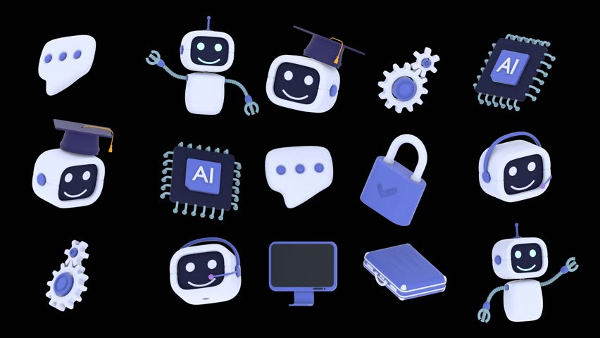 animated icons technology set. 3d render