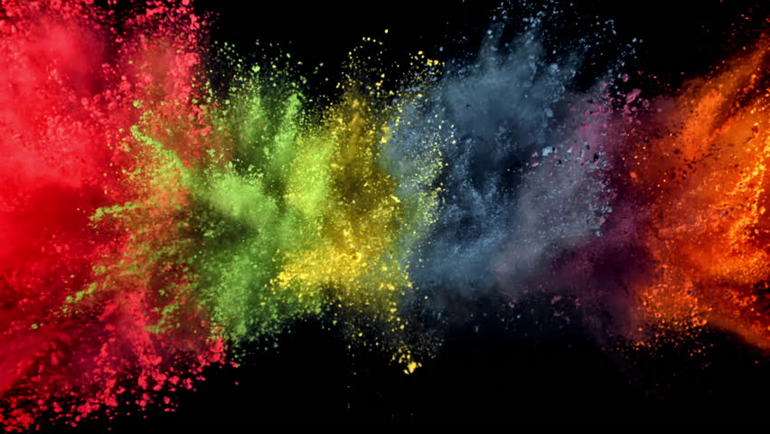 Holi festival. Colored powders rise and fall. Filmed on a high-speed camera at 1000 fps. High quality FullHD footage