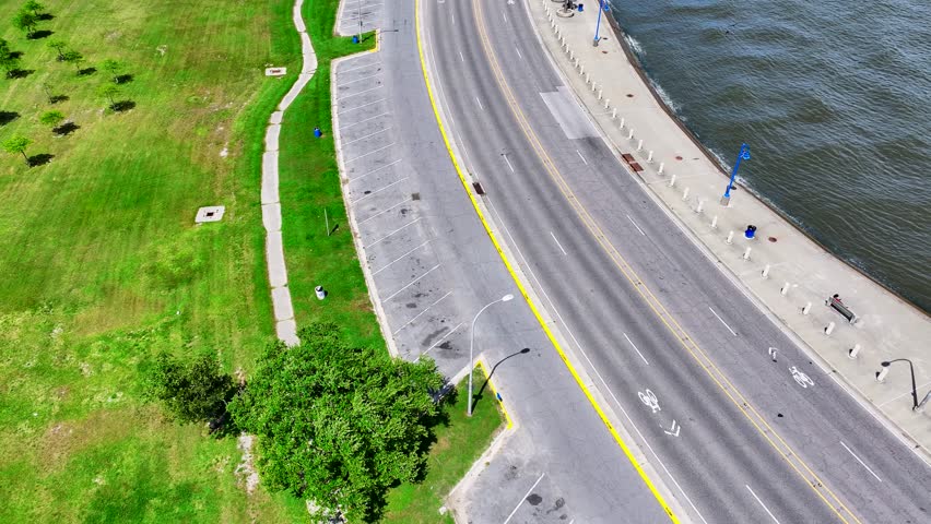 aerial footage of Lakeshore park and  Lake Pontchartrain in New Orleans Louisiana USA
