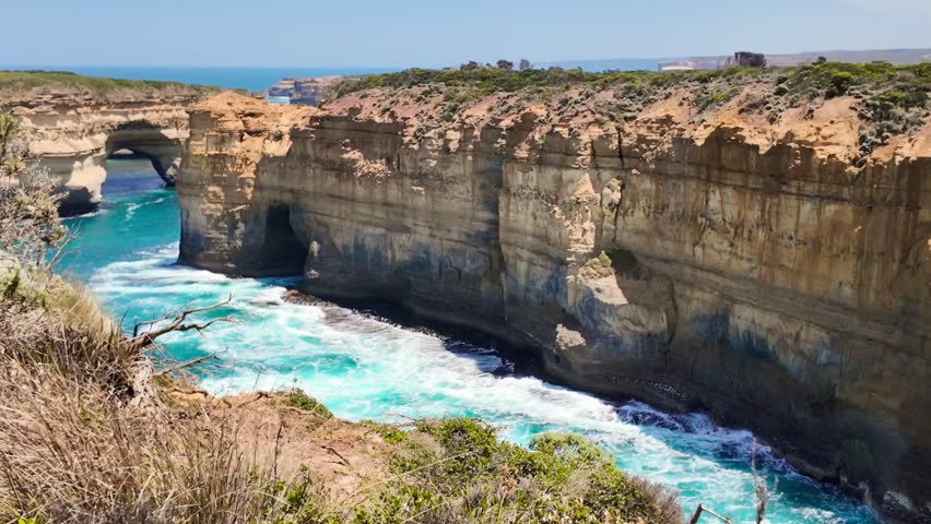 Loch Ard George in the Great Ocean Road of Melbourne, Australia. Waves beat against the rocks along the George.