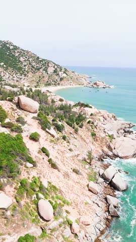 Aerial View Dolly of the Coast in ThuậN Nam in the Afternoon.