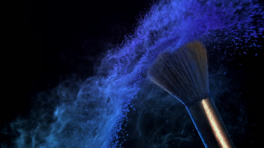 Makeup brushes with colored powder. Filmed on a high-speed camera at 1000 fps. High quality FullHD footage