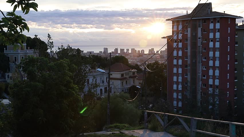The sun rises over the city, Spain view of the beautiful horizon