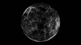 Abstract sphere with connecting dots and lines on black background. Big data visualization. Technology network background. 3D wireframe geometric sphere. - Powered by Shutterstock - Get 15% off with code: PIKWIZARD15