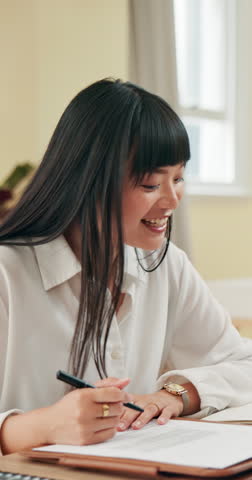 Notes, business people and Asian woman in meeting in office for teamwork, collaboration and discussion. Corporate, professional and workers talking for planning, project ideas and proposal feedback