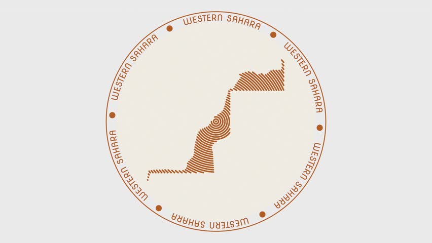 Western Sahara shape with dynamic circles visual effect. Animation of Western Sahara logo appearing from rotating rings and Country name around the shape. Intro, opening, closing, logo video.