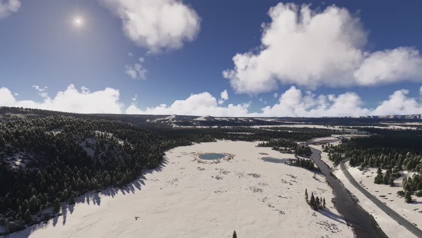 3D - Circular aerial view of Yellowstone National Park. Wyoming. United States