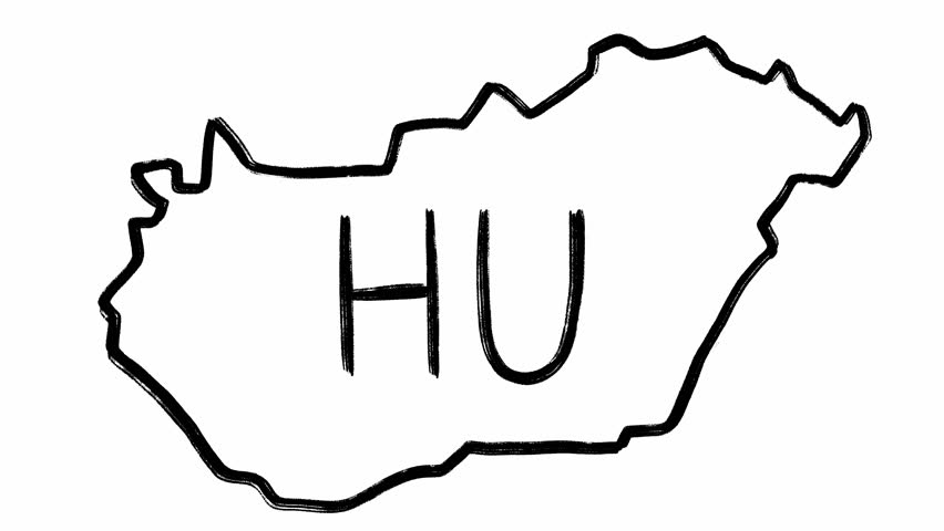 Hungary hand drawn borders in stack of animated doodle maps filmed in stop motion against white background. Black contours of a country located in Europe. Minimal grunge shape of government territory.