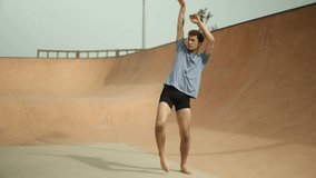 Male dancer performing contemporary dance with dynamic movements in empty concrete skatepark, expressing artistic creativity through physical strength and emotional depth - Powered by Shutterstock - Get 15% off with code: PIKWIZARD15