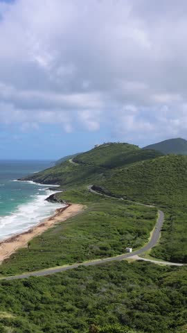 Panoramic view on Timothy Hill lookout of Saint Kitts and Nevis Caribbean island on cruise vacation.