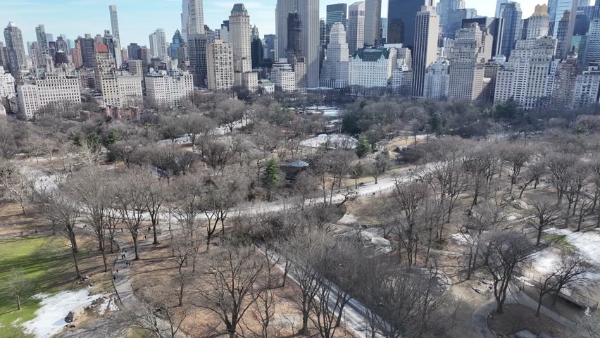 Central Park At Manhattan In New York United States. Downtown City. Leisure Park Landscape. Central Park At New York United States. Metropolitan District. Winter Scenery.