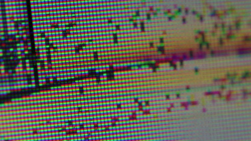 VHS noise. Digital glitch. Shattered glass TV screen crack with color shimmering pixel. Wavy matrix defect expansion black stains.