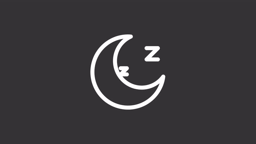 Sleeping moon ui icon white line animation. Night time, bedtime. Scaling, shaking. Moving z letters. Sleep schedule animated user interface element on dark background. Transparent HD video