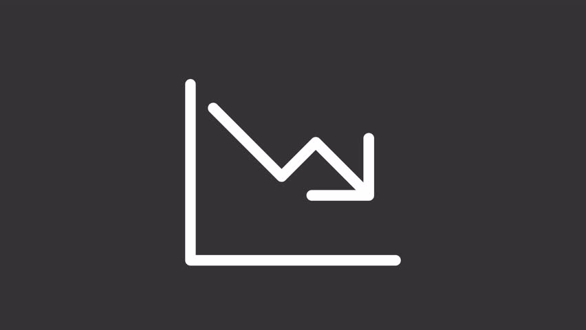 Falling chart ui icon white line animation. Stock value. Business, company. Financial statistics, economics. Market loss animated user interface element on dark background. Transparent HD video - Powered by Shutterstock - Get 15% off with code: PIKWIZARD15