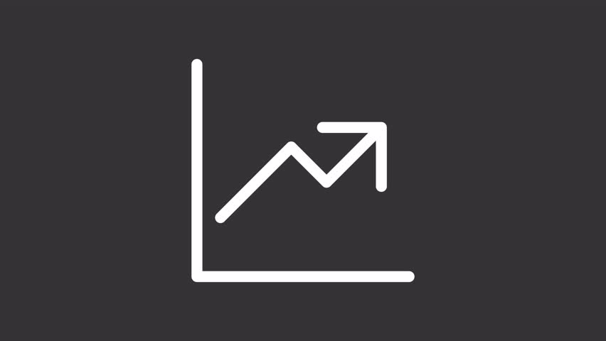 Chart growth ui icon white line animation. Financial graph, economics. Business stock, corporate. Increasing diagram animated user interface element on dark background. Transparent HD video