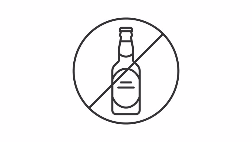 Stop drunk driving line animation. Alcohol drink bottle crossed in circle animated icon. Danger of spirit influence on drivers. Outline element on white background. HD video with alpha channel