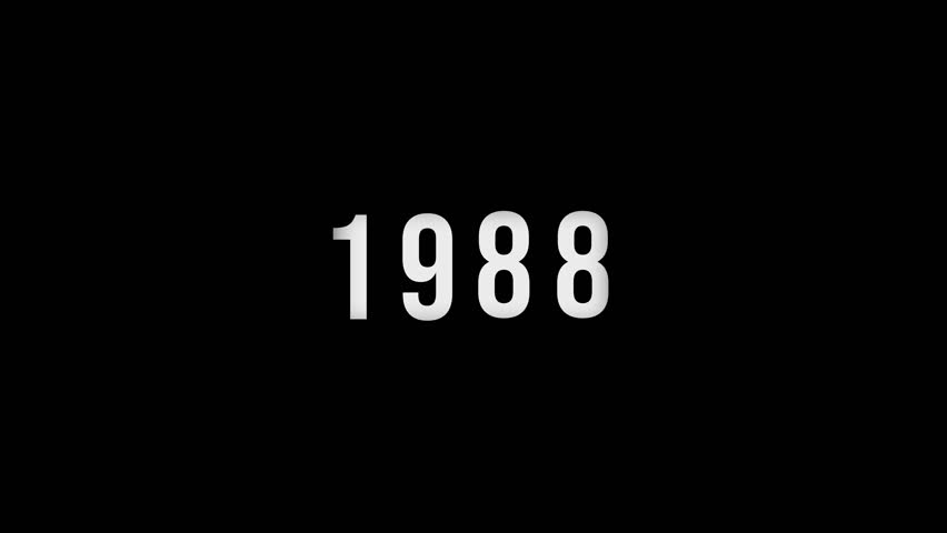 Dynamic scrolling progression timeline animation of 1950 to 1988 years on a 4k black background. Order number from the vertical past into the future era evolution time yearly line