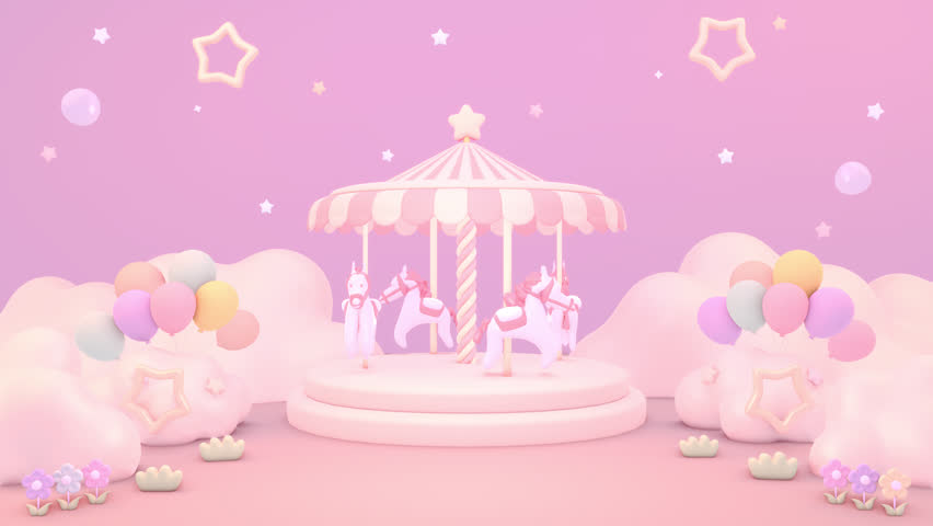 Looped pastel cartoon carousel land animation.