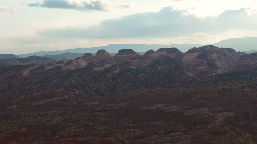 Cinematic aerial shot of southwest desert in Capitol Reef National Park, Utah, USA