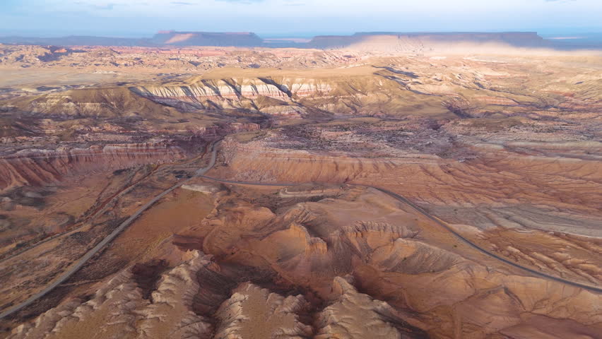 Cinematic aerial shot of southwest desert in Capitol Reef National Park, Utah, USA