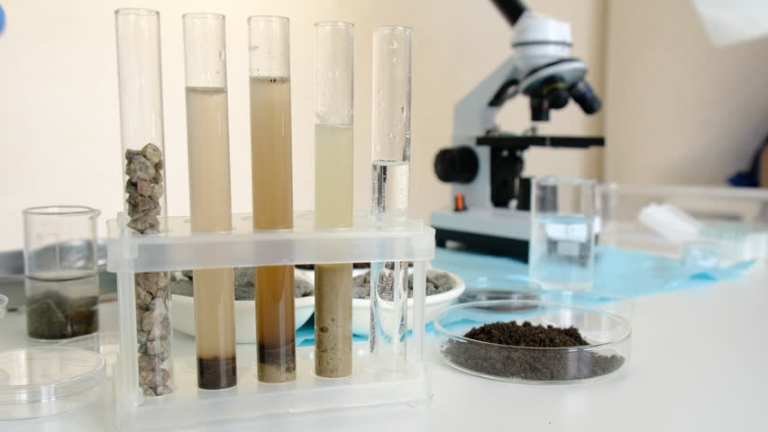 Soil testing in the laboratory. Selective focus.