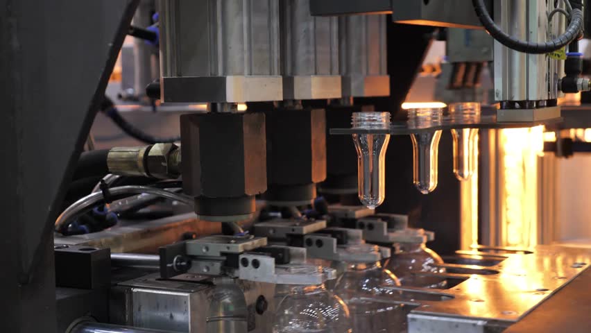 Raw Material of Plastic Bottle. Stretch or injection molding Process Empty bottles water factory 4K